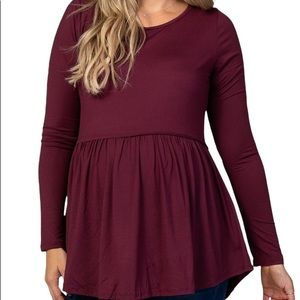 Isabel Maternity Small Wine Burgundy Babydoll Long Sleeve Flowy Top Cotton
